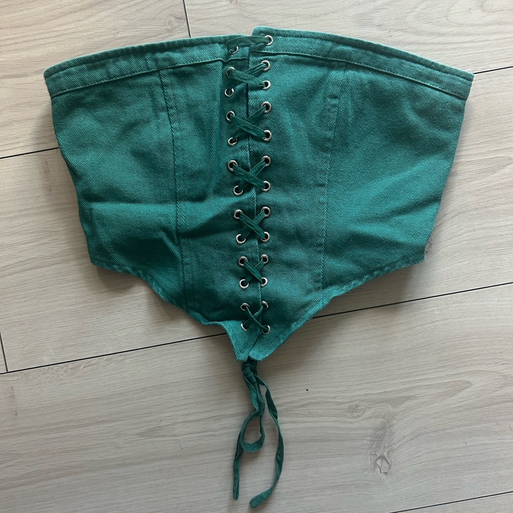 Green Lace-Up Corset Top